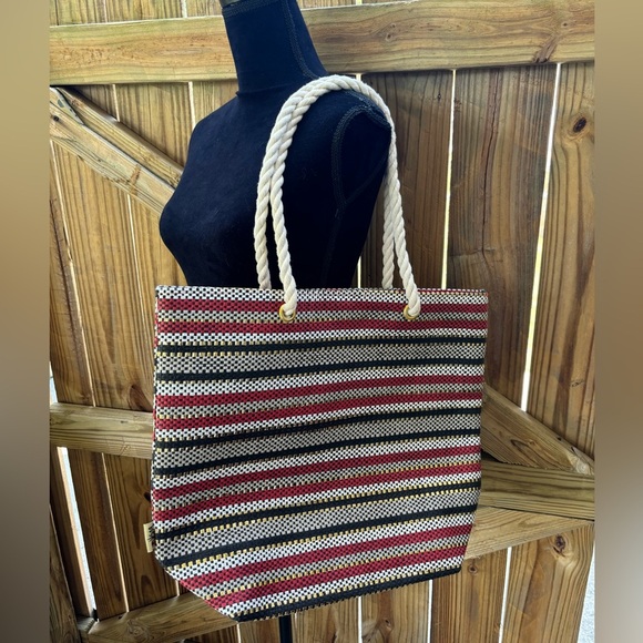Vera Neumann Multicolor Azelea Woven Straw Striped Tote Bag with Rope Handles - Picture 1 of 5